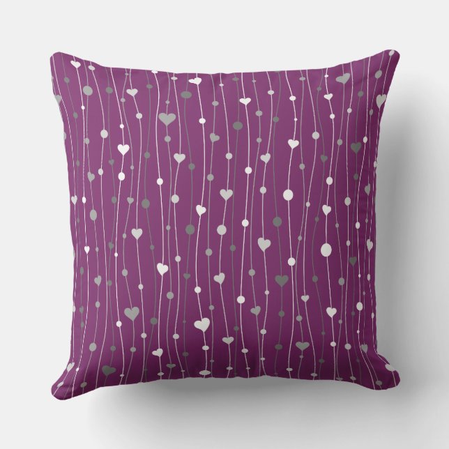 Coussin Motif de coeur intemporel violet graphique (Verso)