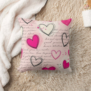 Coussin Motif de cœur moderne avec fond de script (18)
