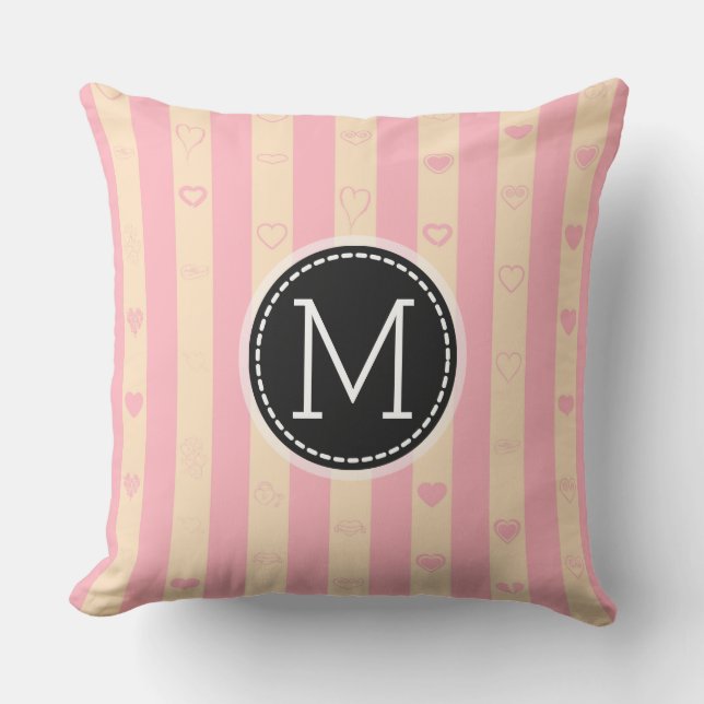 Coussin Motif de coeur moderne Monogram Pink Stripes (Recto)