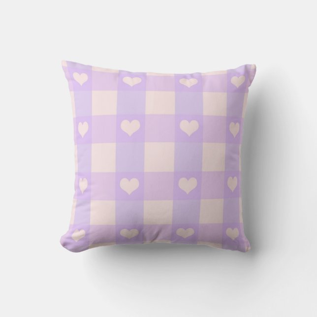 Coussin Motif de coeur rose pâle et violet (Recto)