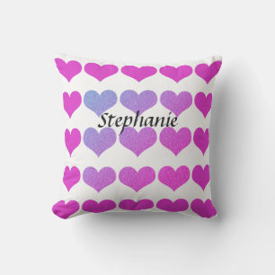 Coussin Motif de cœur rose violet ombré Monogramme Nom Mig
