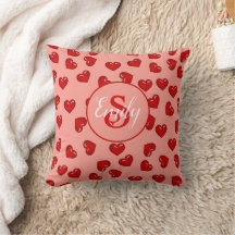 motif de coeur rouge élégant sur pêche rose monogr