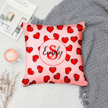 motif de coeur rouge élégant sur rose pâle monogra