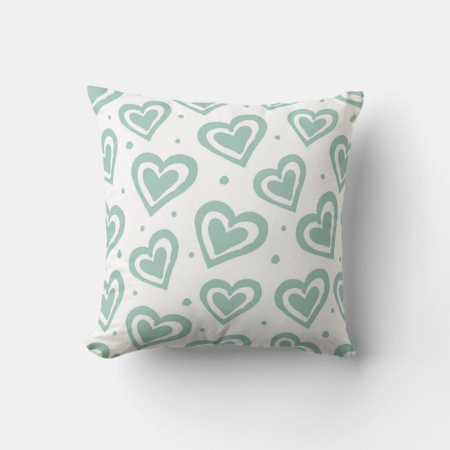 Coussin Motif de coeur vert et blanc mignon (Recto)