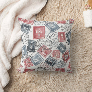 Coussin Motif de collage de timbres-poste vintage (1)