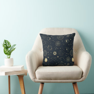 Coussin Motif de constellation d'étoile d'or bleu minuit