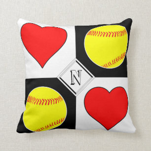 Coussin Motif de contrôle de Carré de softball et de coeur