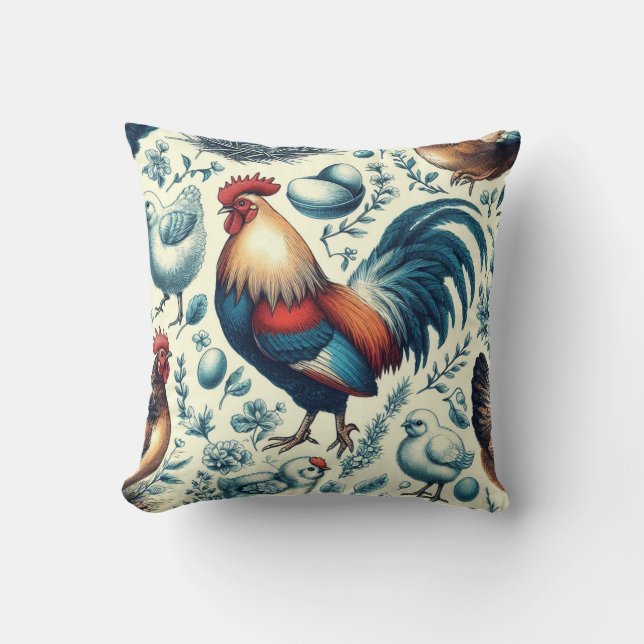 Coussin Motif de coq de ferme Retro (Recto)