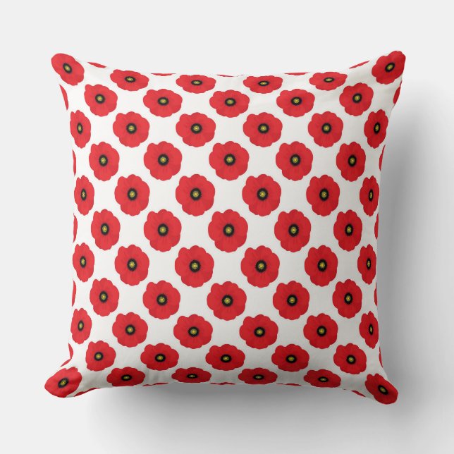 Coussin Motif de coquelicots rouges et blancs Shabby Chic (Recto)