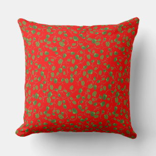 Coussin Motif de coquelicots verts sur rouge vif