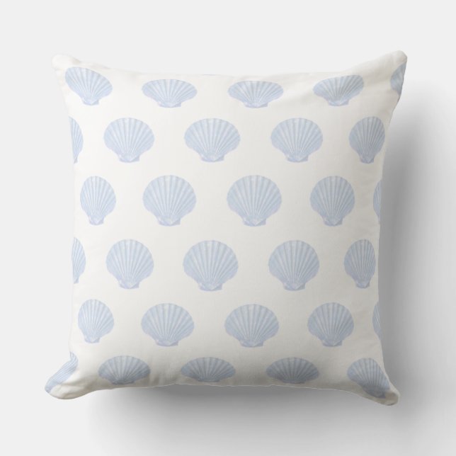 Coussin Motif de coquille bleu d'huître de mer sur blanc (Recto)
