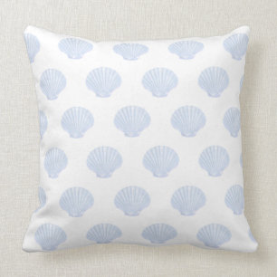 Coussin Motif de coquille bleu d'huître de mer sur blanc
