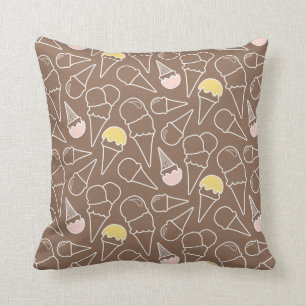 Coussin Motif de cornet de crème glacée sur le brun