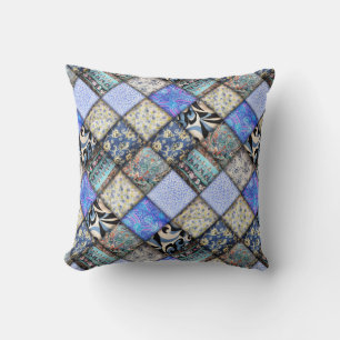 Coussin Motif de courtepointe Blue Faux