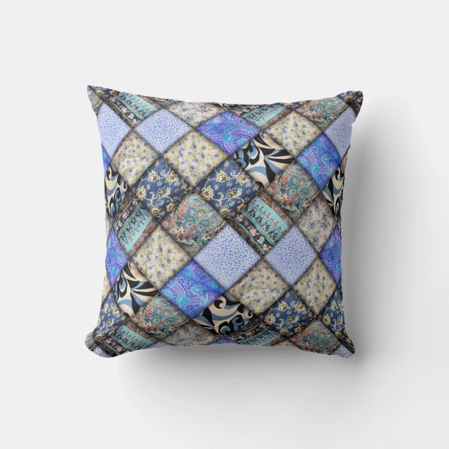 Coussin Motif de courtepointe Blue Faux (Recto)