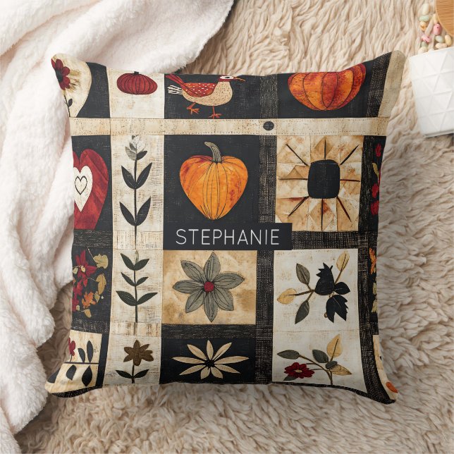 Coussin Motif de courtepointe d'art populaire d'automne |  (Couverture)