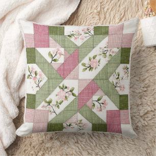 Coussin Motif de courtepointure géométrique floral pastel