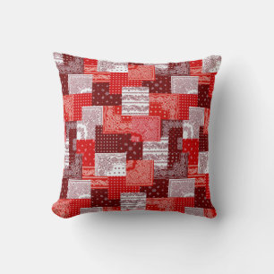 Coussin Motif de couture patchwork paisley bandana rouge