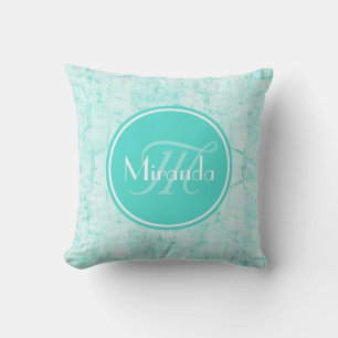 Coussin Motif De Crackle À La Menthe Aqua Avec Monogramme