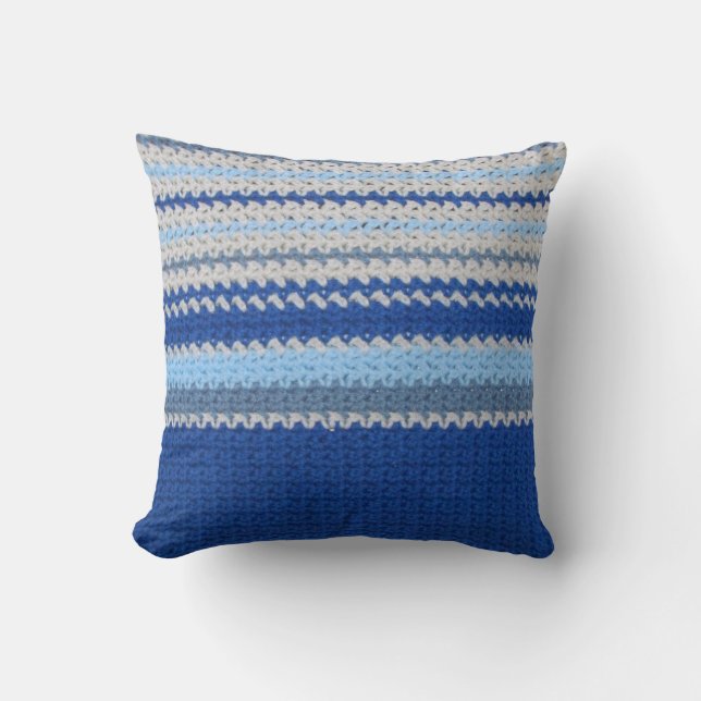 Coussin - motif de crochet - rayures bleues (Recto)