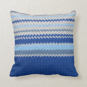 Coussin - motif de crochet - rayures bleues