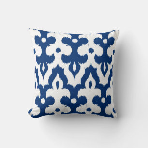 Coussin Motif de damassé d'Ikat de Marocain, bleu de