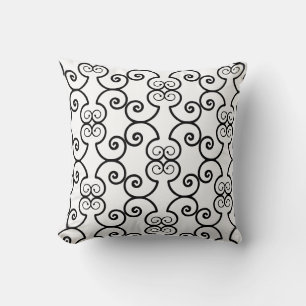 Coussin Motif de design en spirale noire sur fond blanc