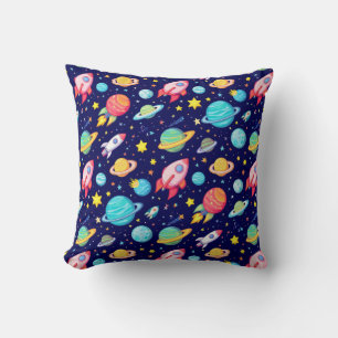 Coussin Motif de dessin animé spatial coloré