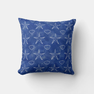 Coussin Motif de dessin de coquillage d'étoile de mer aqua