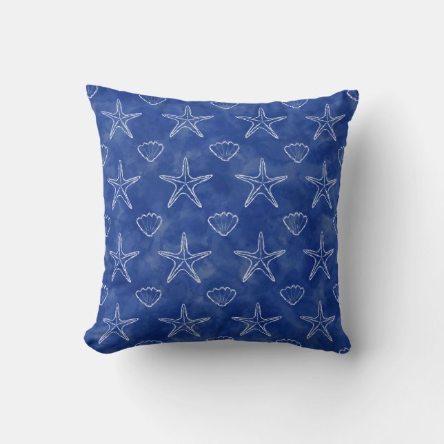 Coussin Motif de dessin de coquillage d'étoile de mer aqua (Recto)