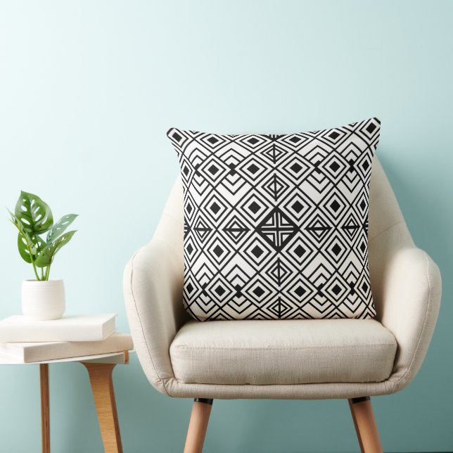 Coussin Motif de diamant géométrique noir et blanc (Chaise)