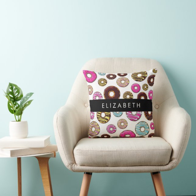 Coussin Motif De Donuts, De Donuts Colorés, Votre Nom (Chaise)