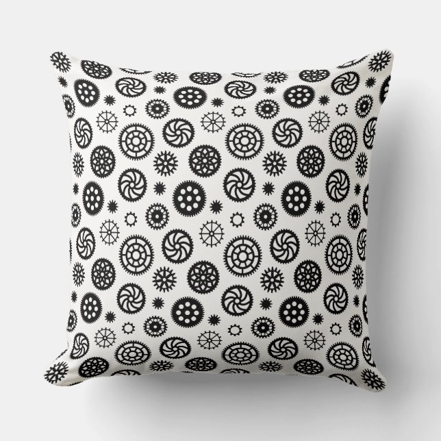Coussin Motif de engrenages 070819 - Noir sur blanc (Recto)