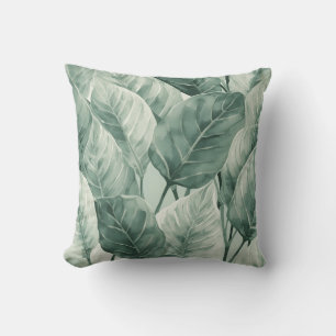 Coussin Motif de feuille botanique verte décoratif