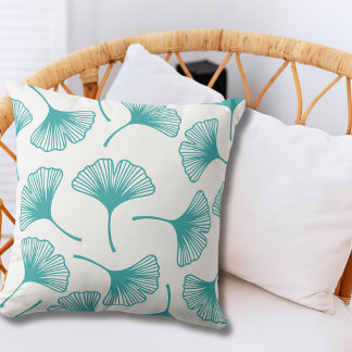 Coussin Motif de feuille de Ginkgo sarcelle élégant chic