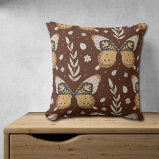 Coussin Motif de feuille de papillon Boho Brown