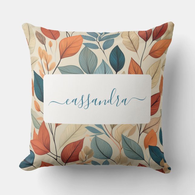 Coussin Motif de feuille dynamique avec nom (Recto)