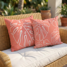 Motif de feuille tropicale blanche sur corail roug