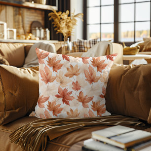 Coussin Motif de feuilles d'automne à l'aquarelle beige or