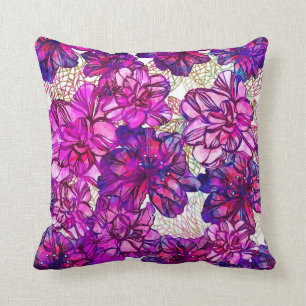 Coussin Motif de fleurs abstrait de rose et de pourpre