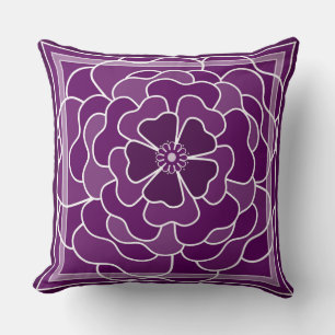 Coussin Motif de fleurs abstraites violet foncé