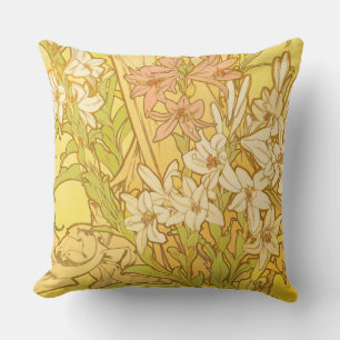 Coussin Motif de fleurs de lys d'Alphonse Mucha : Art nouv