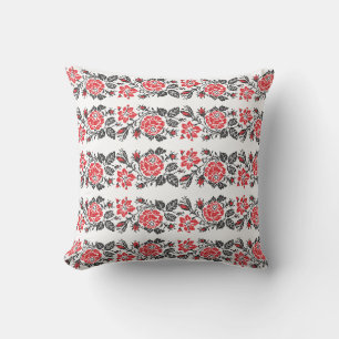 Coussin Motif de fleurs de roses rouges à point croisé