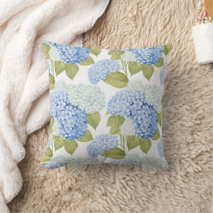 Coussin Motif de fleurs d'hydrangea bleu élégant 