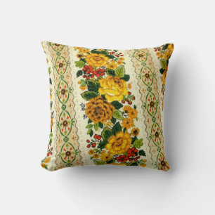Coussin motif de fleurs jaunes des années 70