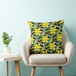 Coussin Motif de fleurs précieuses jaunes