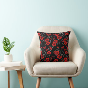 Coussin Motif de fleurs Red Poppy