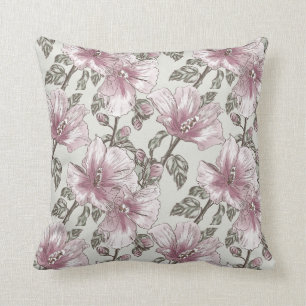 Coussin Motif de fleurs rose amorti de ketmie