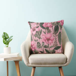 Coussin Motif de fleurs roses botaniques