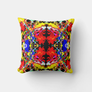 Coussin Motif de fleurs rouge bleu noir jaune Hypnose